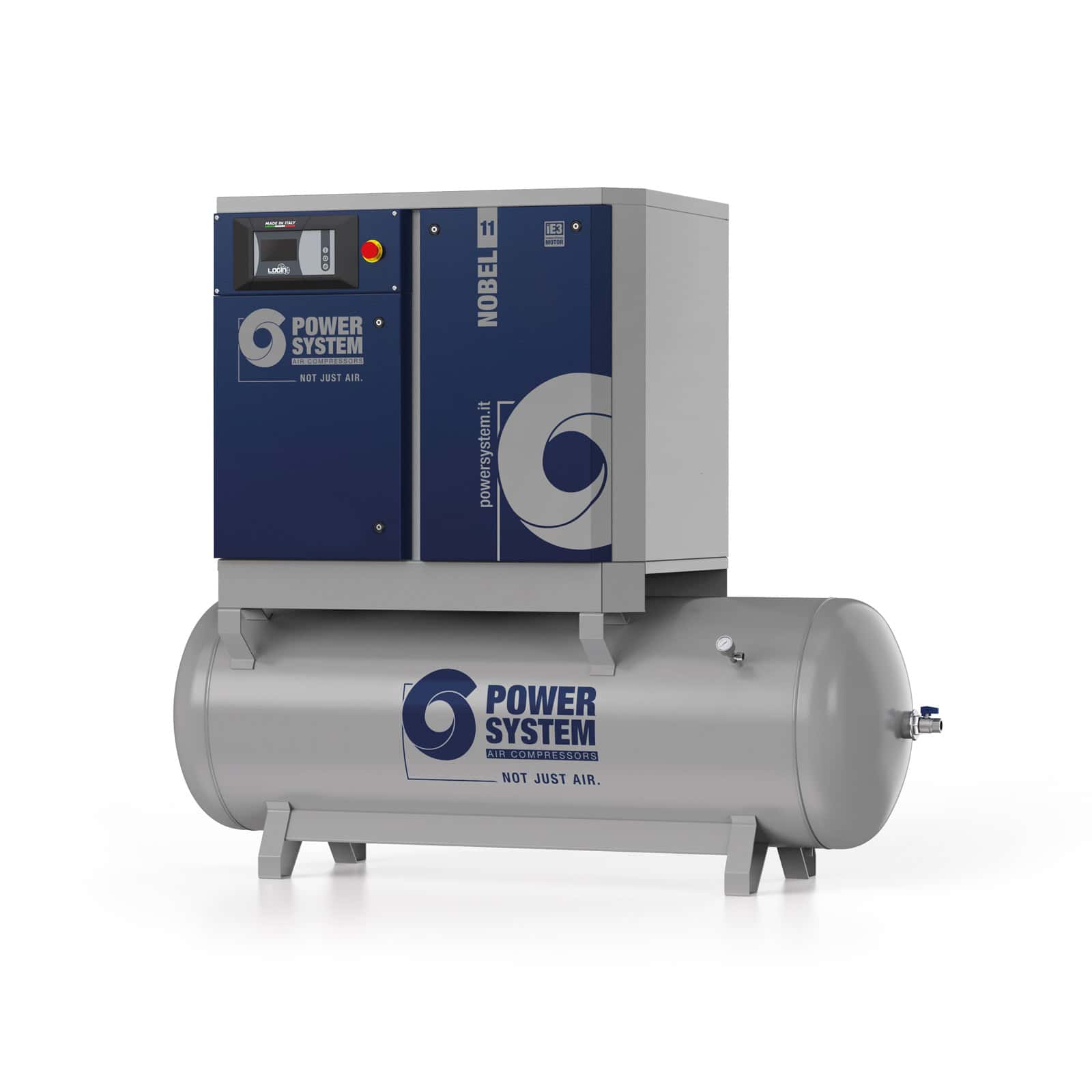 NOBEL 11-10-500 Compressore a vite con trasmissione diretta, completo di serbatoio.