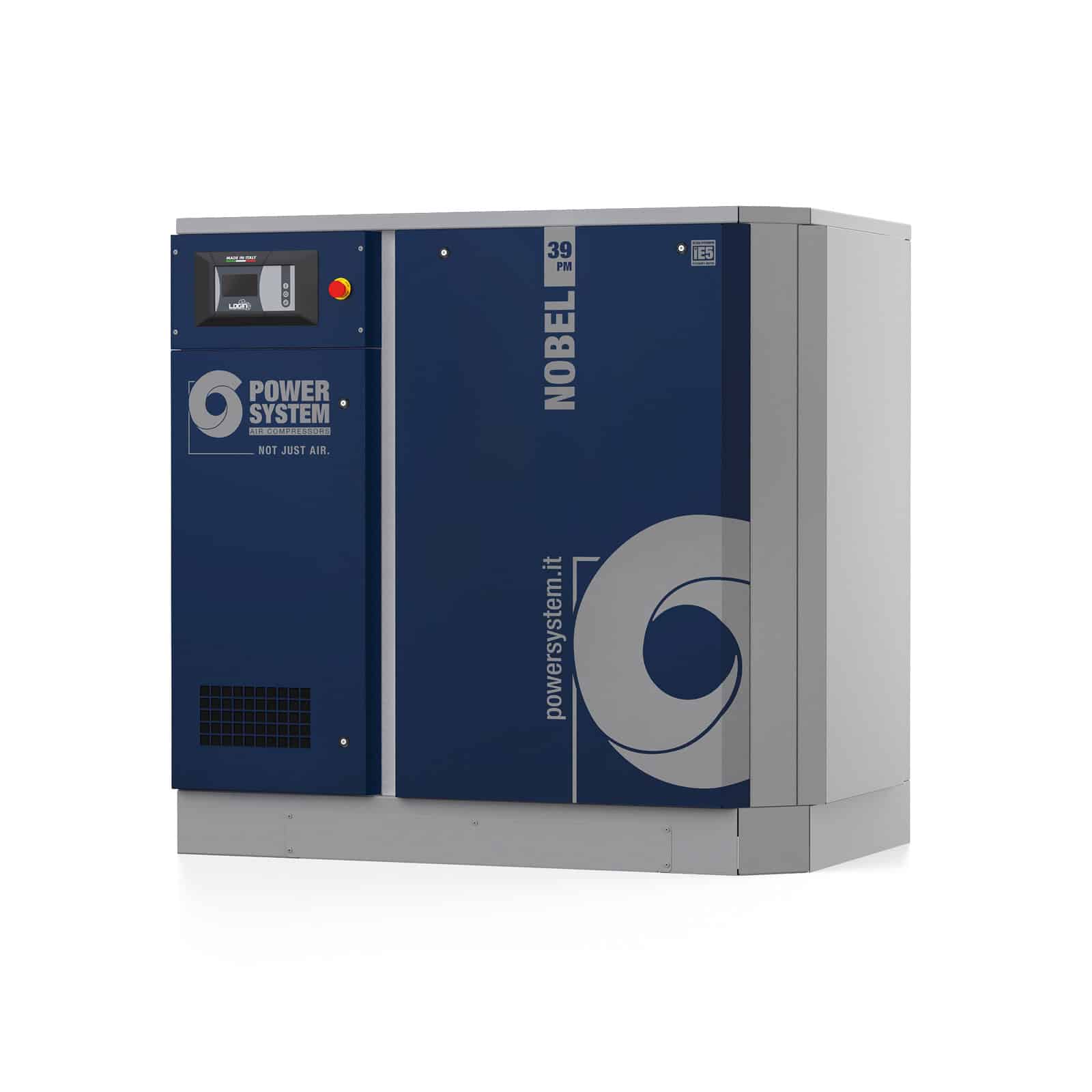 NOBEL 39-10 PM Screw compressor with direct drive transmission and permanent magnet motor with inverter.