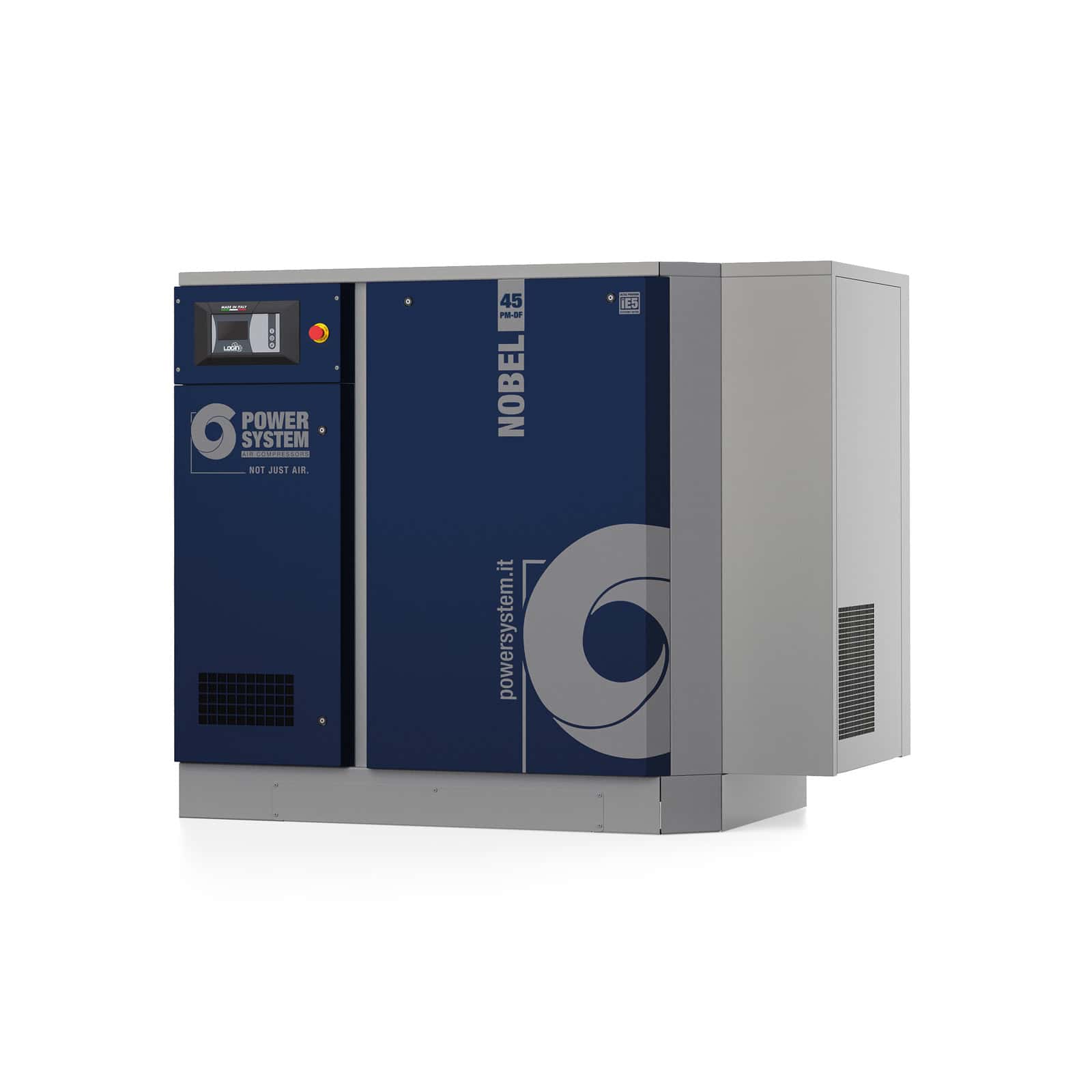 NOBEL 45E-10 PM-DF Screw compressor with direct drive transmission and permanent magnet motor with inverter.