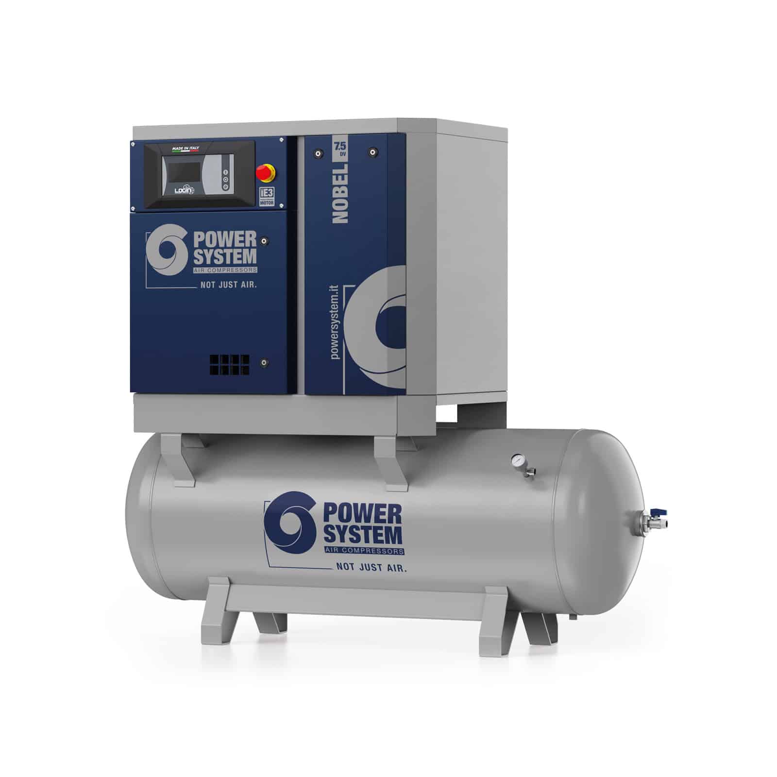 NOBEL 7.5-10-270 DV Screw compressor with direct drive transmission, complete with tank.
