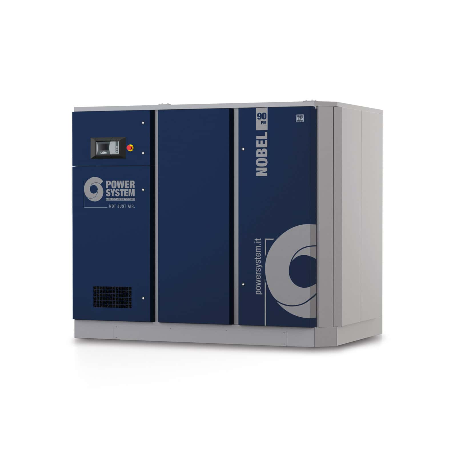 NOBEL 90-13 PM Screw compressor with direct drive transmission and permanent magnet motor with inverter.