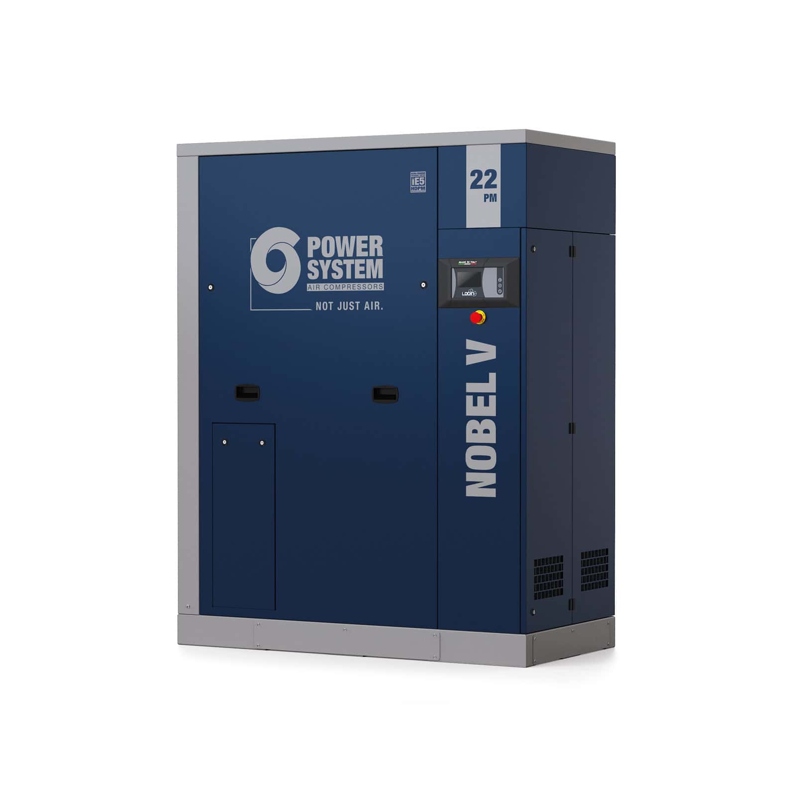 NOBEL V 22-10 PM Direct driven screw compressor with vertical arrangement and variable speed with HDPM permanent magnet motor.