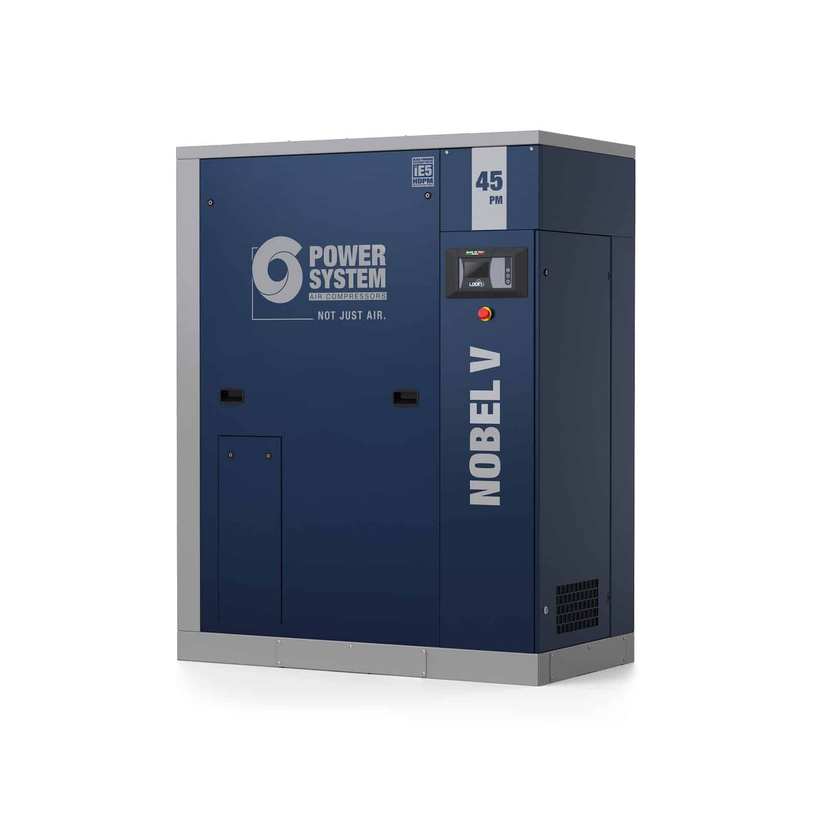 NOBEL V 45-10 PM Direct driven screw compressor with vertical arrangement and variable speed with HDPM permanent magnet motor.