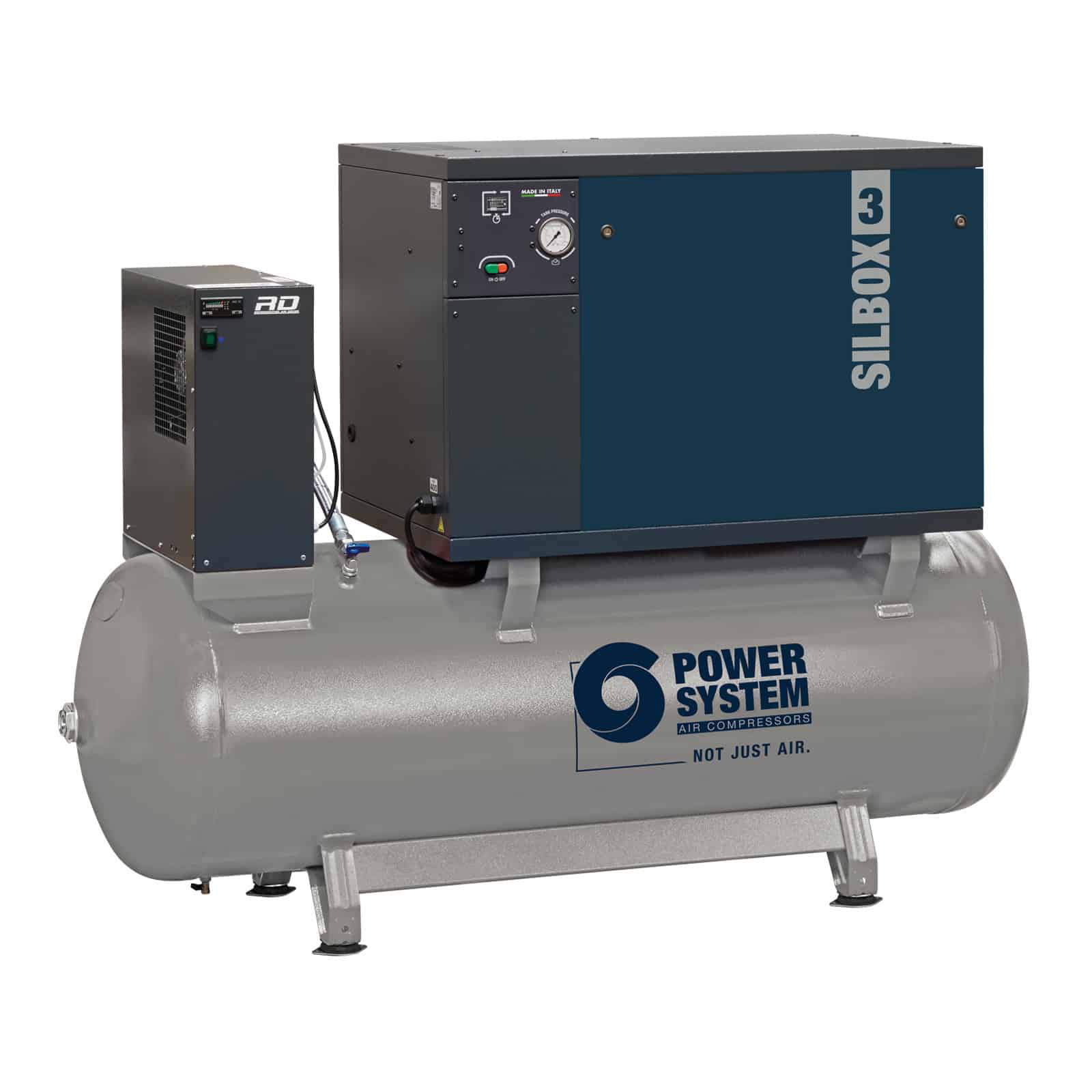 SILBOX 3 PS30/500 FT7,5 +ESS Compressore silenziato professionale a cinghia bistadio, completo di serbatoio ed essiccatore.